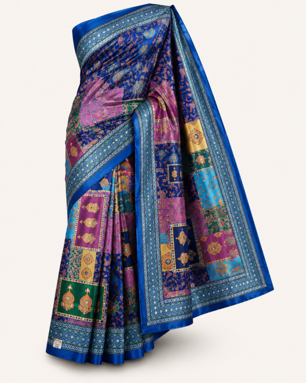 Zylec Culture Women's Premium Designer Silk Saree | Blue Multi-Color Printed Ethnic Saree with Rich Border