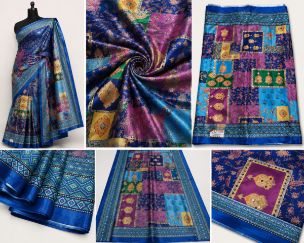 Zylec Culture Women's Premium Designer Silk Saree | Blue Multi-Color Printed Ethnic Saree with Rich Border