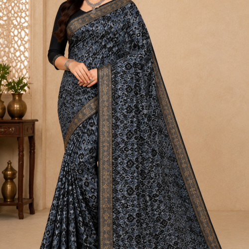 Zylec Culture Women's Premium Grey Designer Printed Saree with Matching Blouse Piece | Soft Elegant Ethnic Wear