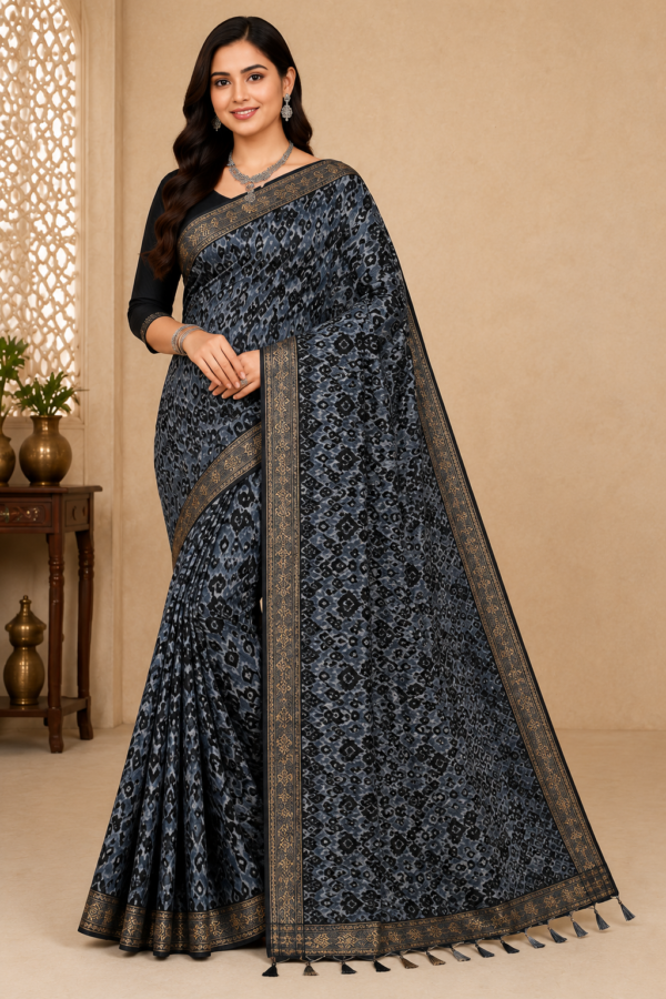 2026/07/1000440351.png Zylec Culture Women's Premium Grey Designer Printed Saree with Matching Blouse Piece | Soft Elegant Ethnic Wear