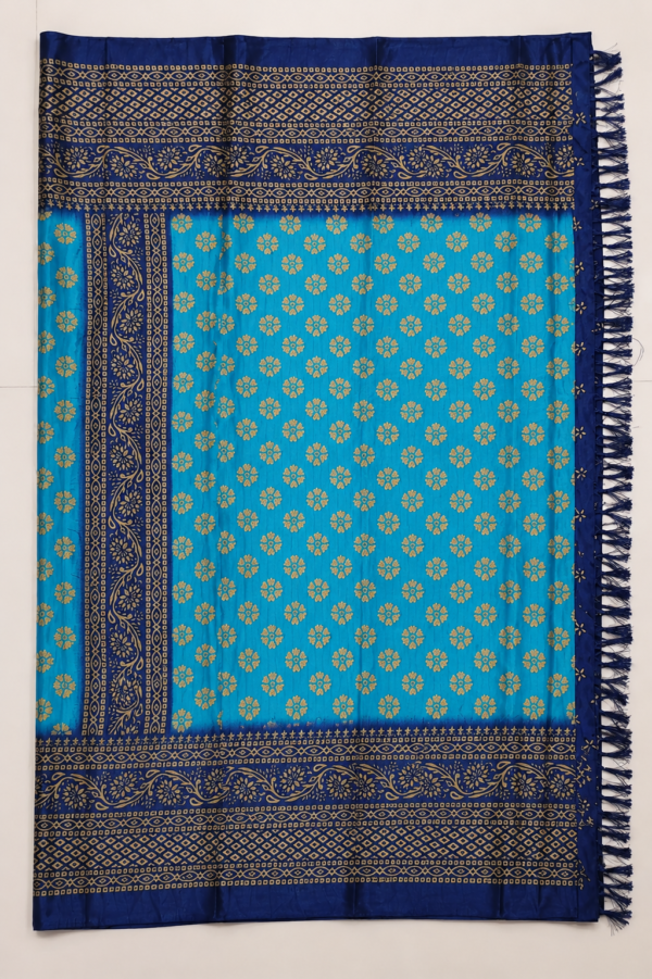 2026/07/1000440357-1.png Premium Blue Woven Silk Blend Saree with Golden Floral Motifs & Rich Border