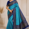 2026/07/1000440359-2.png Premium Blue Woven Silk Blend Saree with Golden Floral Motifs & Rich Border