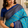 2026/07/1000440360-1.png Premium Blue Woven Silk Blend Saree with Golden Floral Motifs & Rich Border