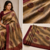 2026/07/1000440374.png Premium Beige & Maroon Printed Silk Blend Saree with Elegant Designer Border