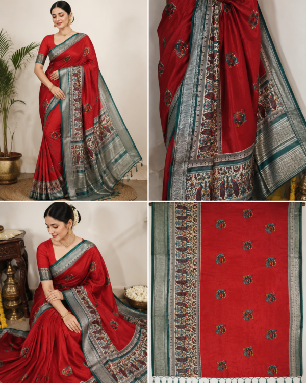 2026/07/1000440764.png Zylec Culture Women's Red Printed Traditional Saree with Designer Border