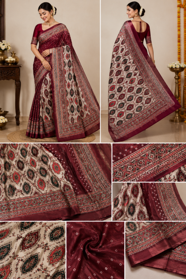 1000440768.png Zylec Culture Women's Maroon & Cream Printed Designer Saree with Elegant Border