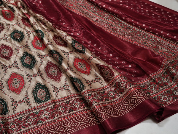 1000440771.png Zylec Culture Women's Maroon & Cream Printed Designer Saree with Elegant Border