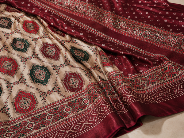 1000440773.png Zylec Culture Women's Maroon & Cream Printed Designer Saree with Elegant Border