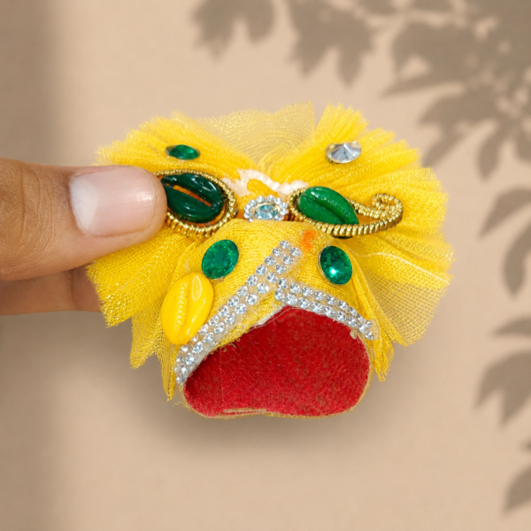 file_0000000006808208bafa30d03eea50602573373908074908081 Premium Yellow Laddu Gopal Mukut | Handmade Designer Thakur Ji Crown | Krishna Ji Pagdi with Stone & Shell Work
