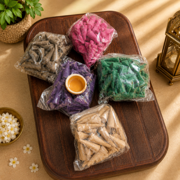 file_000000000f707208aa5c050aeafc9fe22963804727667723734 Premium 5 Fragrance Sugandhit Dhoop Cone Combo Pack – Natural Pooja & Spiritual Incense