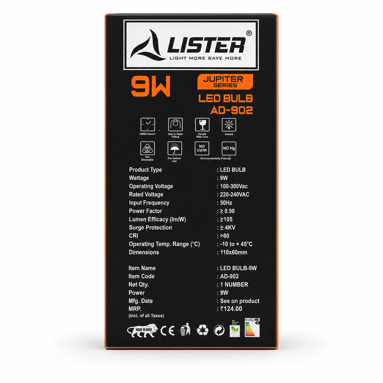 LISTER Jupiter Series 9W LED Bulb AD-902 | Energy Saving LED Bulb