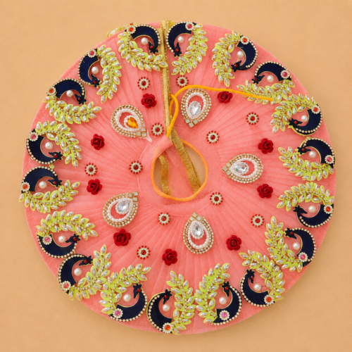 file_0000000029c081fa8a40c51b12429d6e4373971931106086350 Shri Krishna Ji Pink Poshak – Handcrafted Vrindavan Vastra Collection for Laddu Gopal size 4 Inch