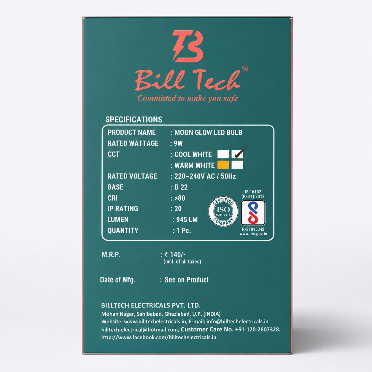 file_0000000029d08208be64c54601ea3ac46662655662113744342 Bill Tech Moon Glow LED Bulb 9W B22 Cool White