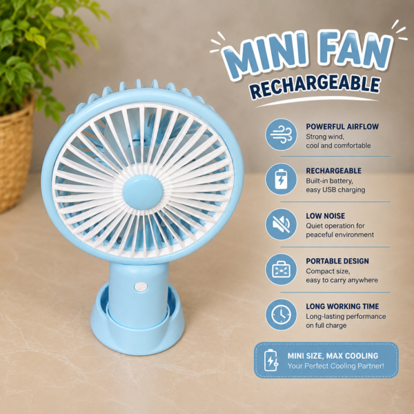 file_00000000391881fa8b929718008e09951027255098327712210 Portable Rechargeable Mini Fan | USB Rechargeable Fan (Blue)