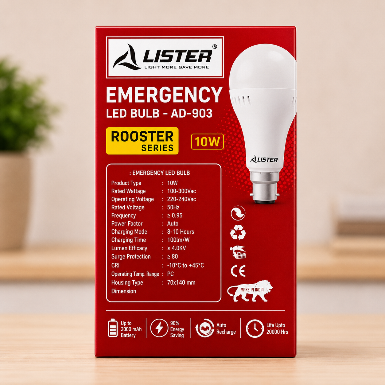 file_000000003fe88211a55326e672fb8be11624228865986320125 Lister Emergency LED Bulb 10W AD-903 | Rechargeable Inverter LED Bulb | Auto Recharge | B22 Base