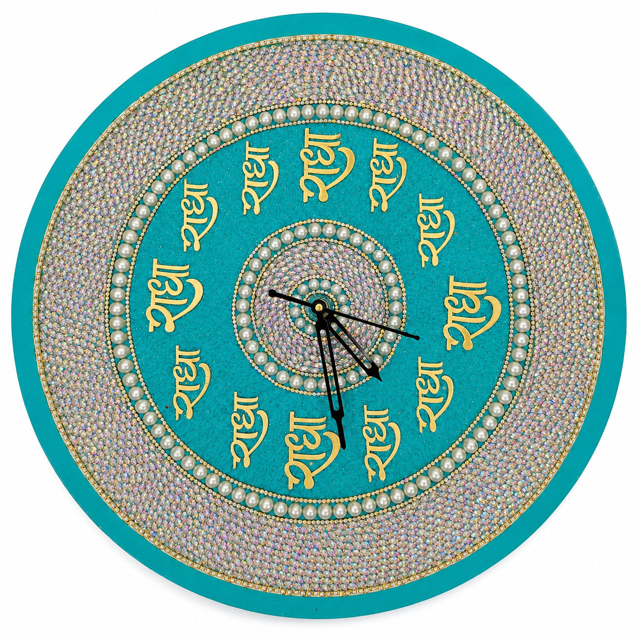 file_0000000045a472078b9a99f4986e6e378701730545179955064 Premium Radha Naam Designer Wall Clock – Religious Home Décor for Puja Room, Temple & Living Space