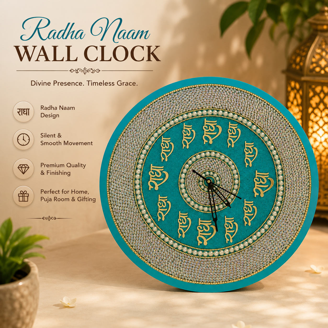 file_000000004a6072088678675c4a0b452b5771540877477136981 Premium Radha Naam Decorative Wall Clock with Silent Movement for Home Temple, Living Room & Spiritual Décor