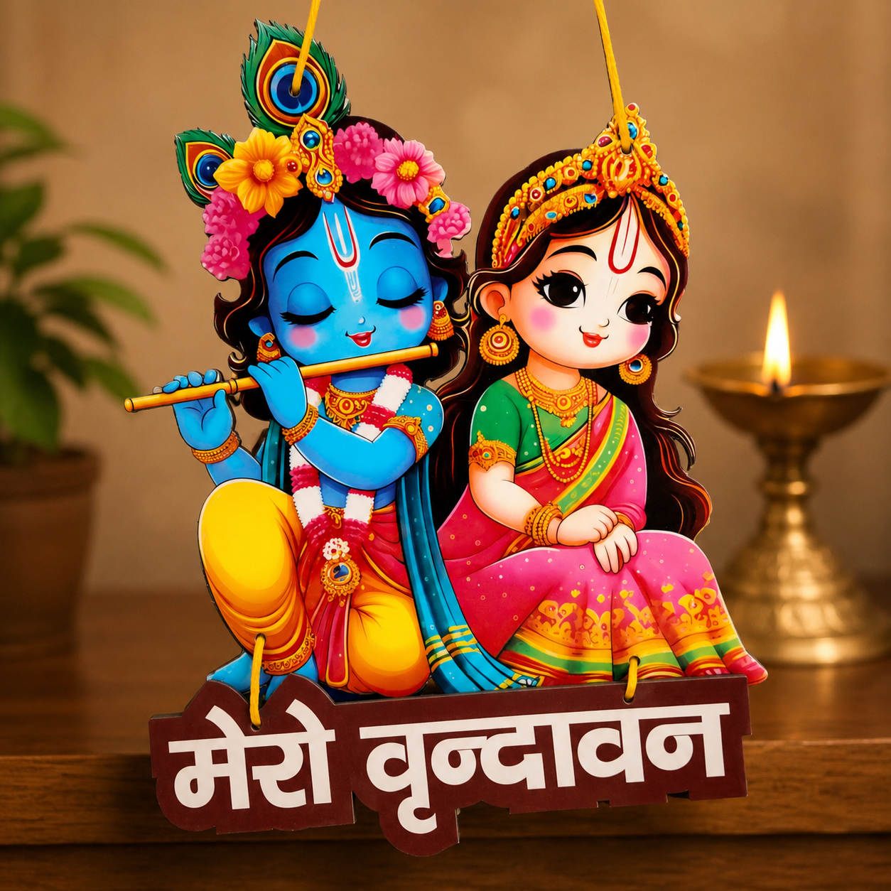 file_0000000074387208bc0e53fbc939607c5729115450417729320 Premium Radha Krishna "Mero Vrindavan" Decorative Hanging for Home, Temple & Pooja Room