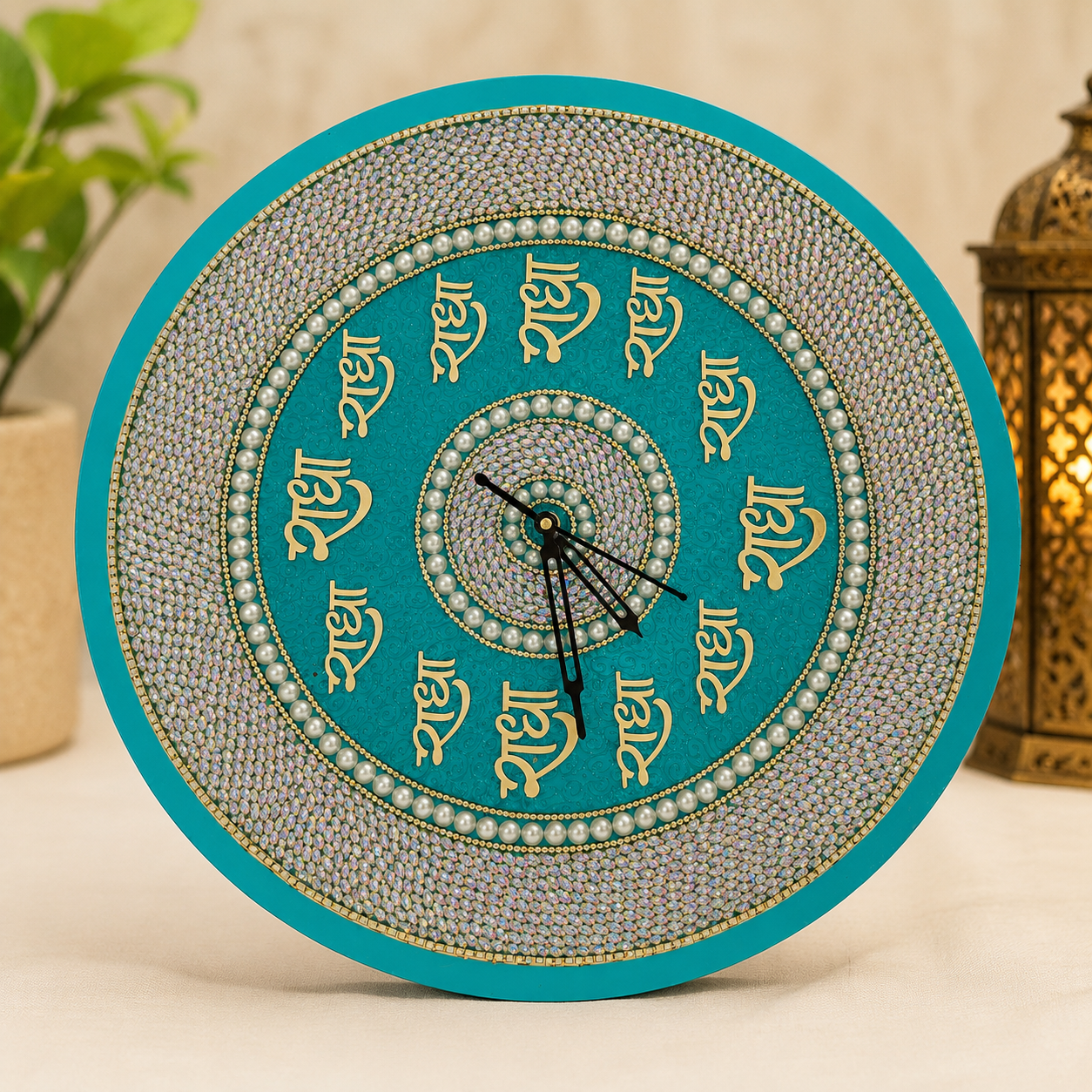 file_00000000763471fab96e5ef9f2c6f7ee6510269936825660349 Premium Radha Naam Decorative Wall Clock with Silent Movement for Home Temple, Living Room & Spiritual Décor