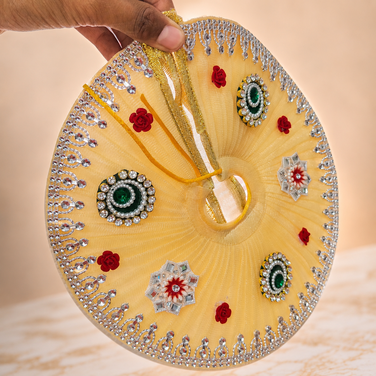 file_00000000ad9881f79e5276a1f2c57ef17234549497009853110 Laddu Gopal Poshak 6 Inch | Premium Designer Net Dress for Thakur Ji | Handmade Shringar Vastra