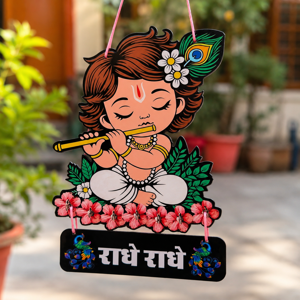 file_00000000b8e47208ba165e38eeffcbfb3963929616732211980 Premium Baby Krishna Radhe Radhe Wooden Chhavi for Home, Temple & Wall Decor (Pack of 2)