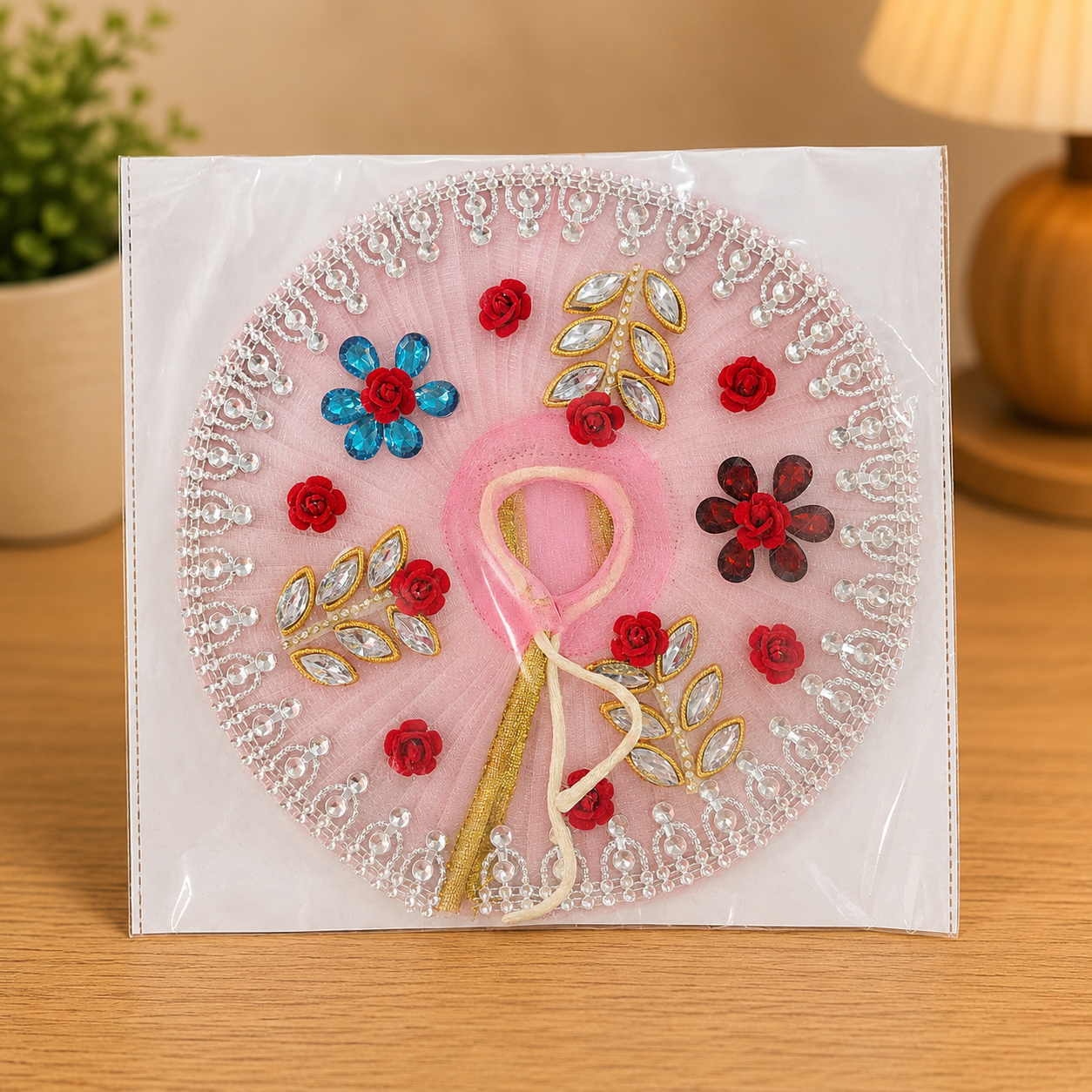 file_00000000f25881fa8a4d3df509c84ac6917731681668276207 Shri Krishna Ji Baby Pink Poshak – Handcrafted Vrindavan Vastra Collection for Laddu Gopal