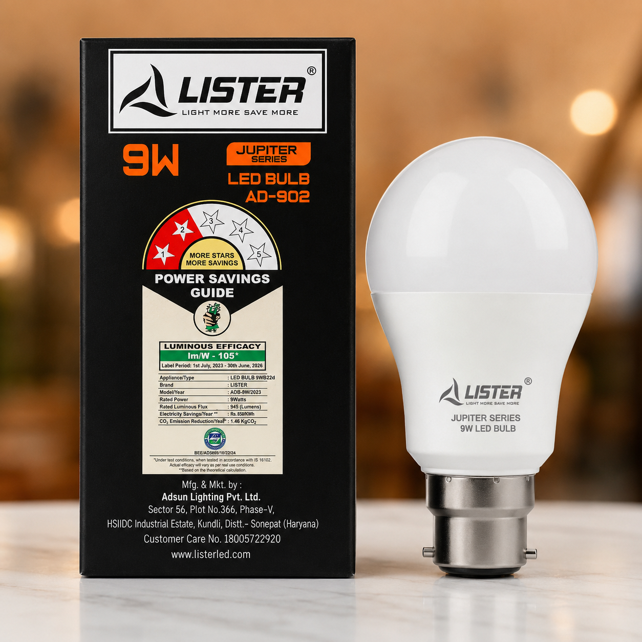 LISTER Jupiter Series 9W LED Bulb AD-902 | Energy Saving Indoor LED Bulb