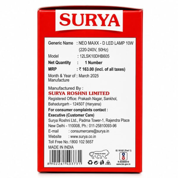 img-20260730-wa0034438641653836090386 Surya Neo Maxx-D LED Bulb 10W | B22 Base | Cool Day Light | Energy Saving LED Lamp