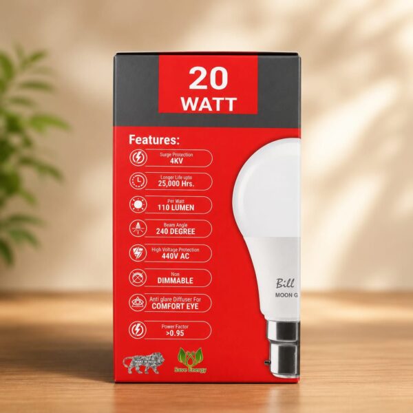 Bill Tech Moon Glow 20W B22 LED Bulb | High Brightness Energy Saving LED Light | 4KV Surge Protection | 440V High Voltage Protection